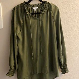 Olive color polyester top with shine
